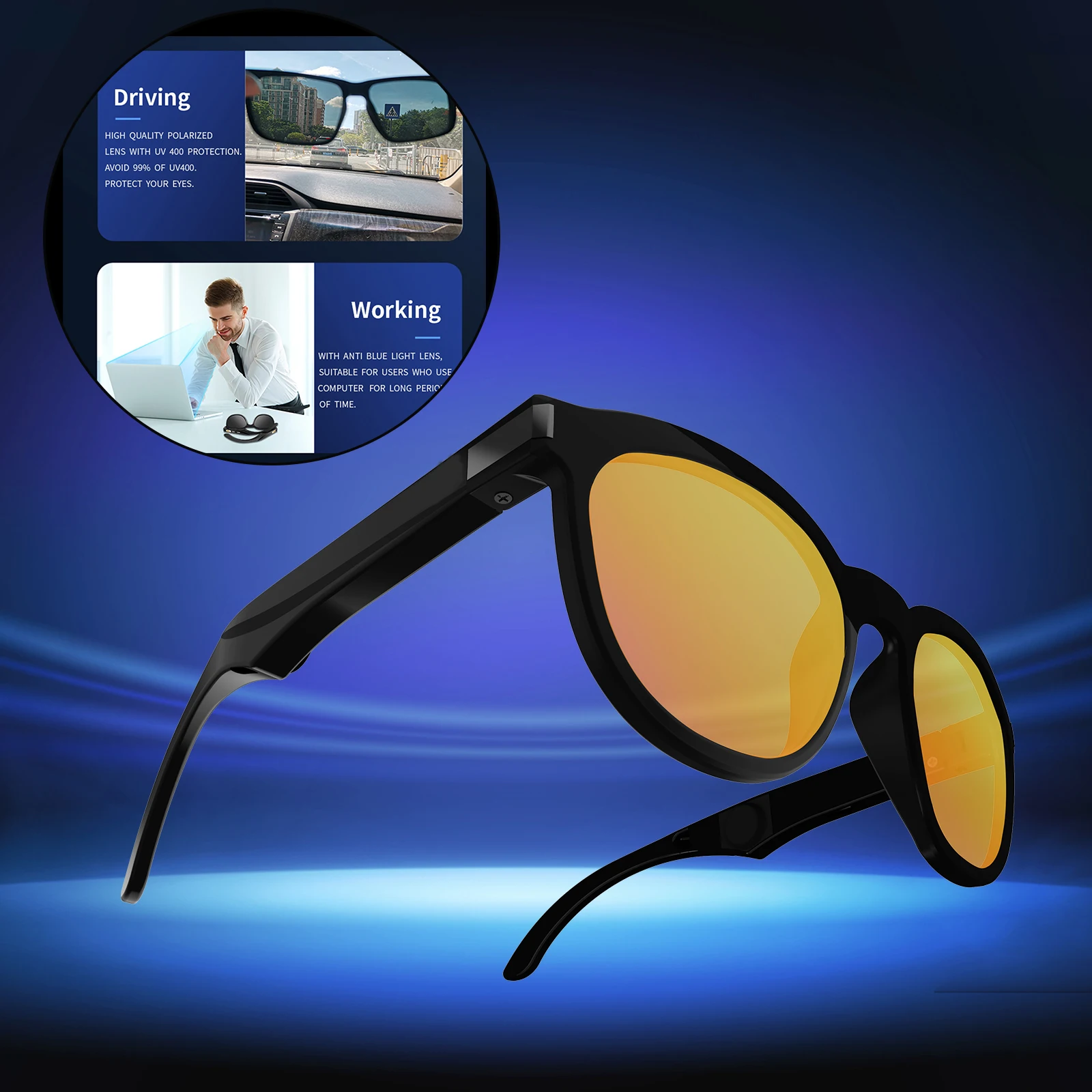 

Smart Glasses Bluetooth Bone Conduction Headphone Open Ear Headset With Mic