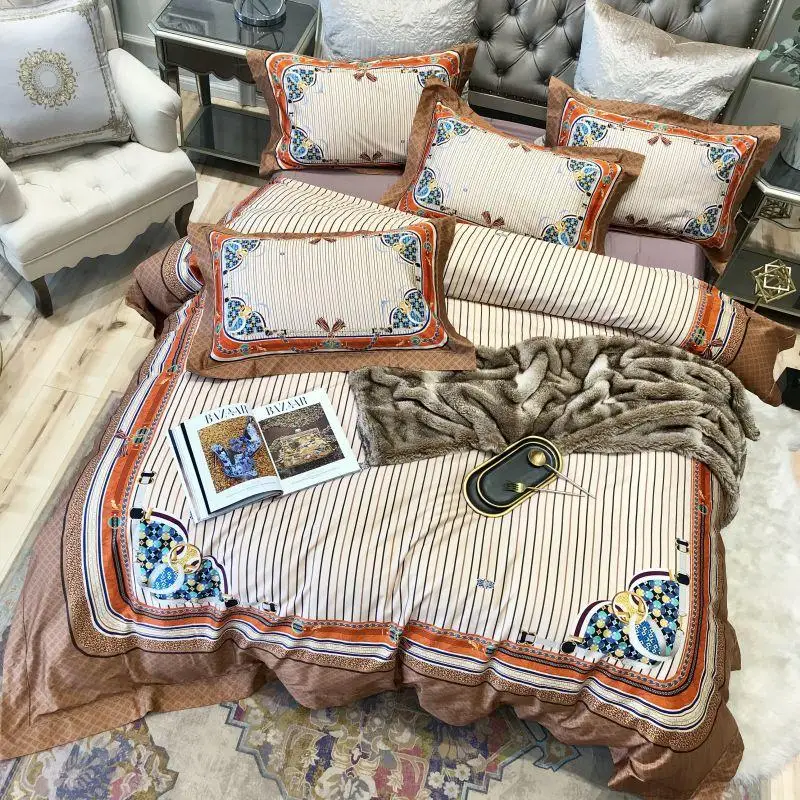 

Комплект постельного белья из хлопка с длинным степлением 1920-х годов, роскошный комплект постельного белья с цифровым принтом, пододеяльни...