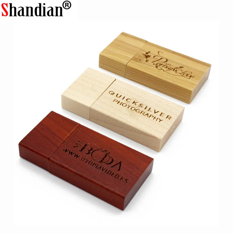 SHANDIAN деревянный блок USB2.0 флеш-накопитель 4GB/8GB/16GB/32GB/64GB 128GB коробка для свадебных