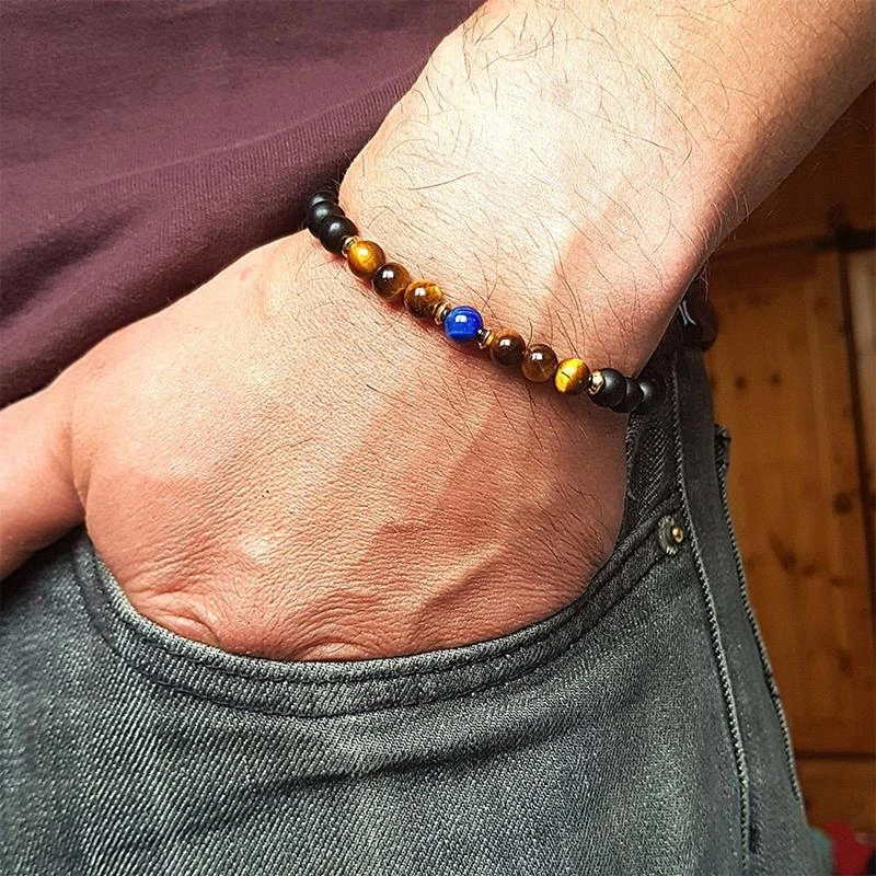 Мужской браслет с бусинами на нитке 4 и 6 мм камнями 2020 простого дизайна в подарок