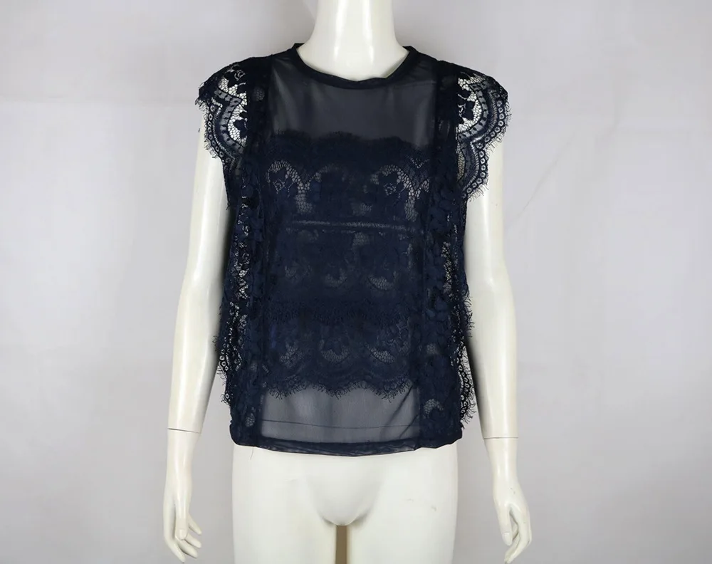 

Elegant Lace Woman Blouse Summer Harajuku Shirt Woman Black Top