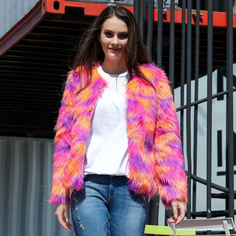 

ZADORIN European Fashion Long Sleeve Short Pink Faux Fur Coat Women Autumn Winter Fluffy Fur Jacket Plus Size Outerwear