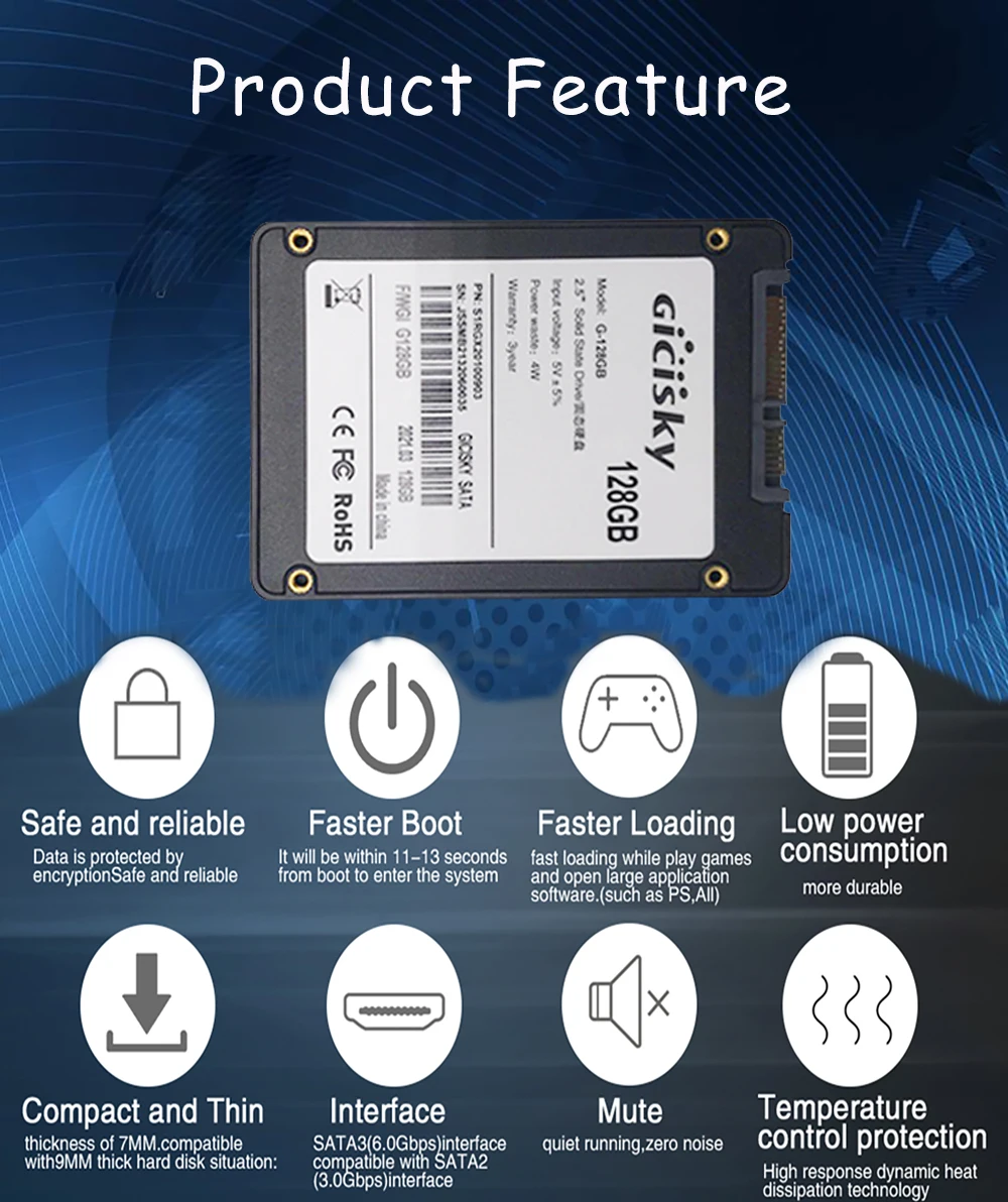 1PCS Gicisky Sata3 SSD 512GB Hdd 2.5 Hard Disk Disc 2.5