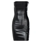 Женский сексуальный топ из искусственной кожи без бретелек, черное облегающее мини-платье, Клубная одежда Q39C