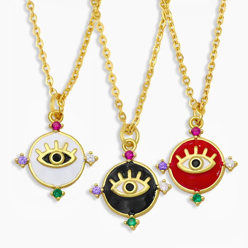 

3Pcs CZ Micro Pave Eye enamel Eye charms pendant necklace Choker stainless steel Link Chain Necklace Women Jewelry Gift nkt43