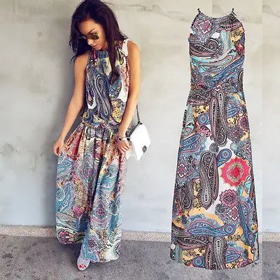 

Goocheer Multicolor Floral Print Button Split Front Flare Beach Wear Boho Maxi Dress Women Short Sleeve halter Long Dress