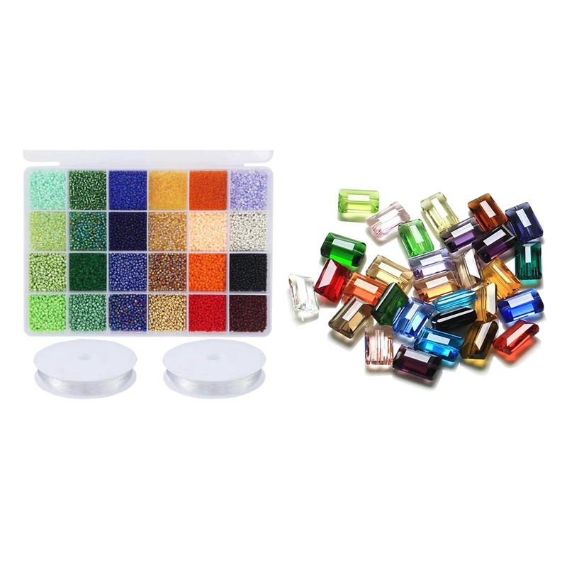 

2 Set Millet Beads Alphabet Bead Kit with Crystal Glass Beads Rectangular Flat Beads