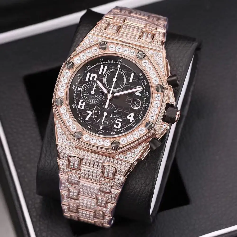 6 видов цветов цвета розового золота льдом мужские бриллиантами часы супер