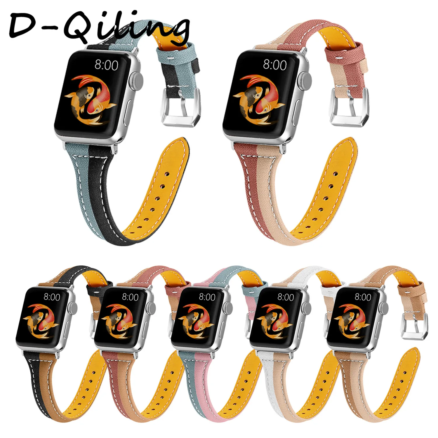 

D-Qiling Cross-colored leather strap iwatch 1,2,3,4,5 for apple watch band 38mm/42mm/44 mm/40mm