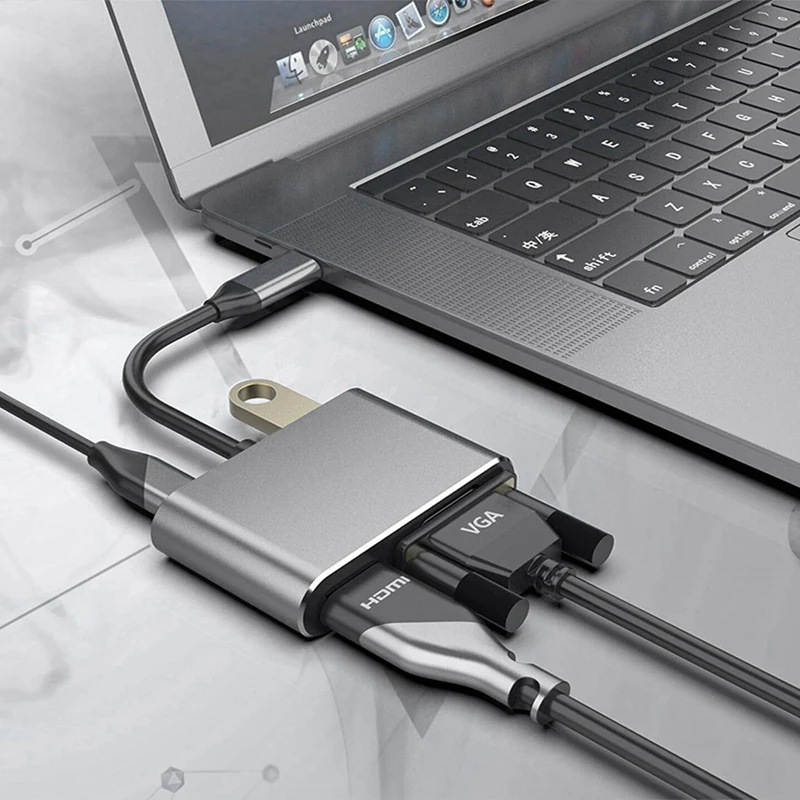 

4 In 1 USB C to HDMI VGA Adapter Type C to HDMI 4K VGA USB3.0 Video Converter PD 60W Fast Charger for Pro Samsung S9