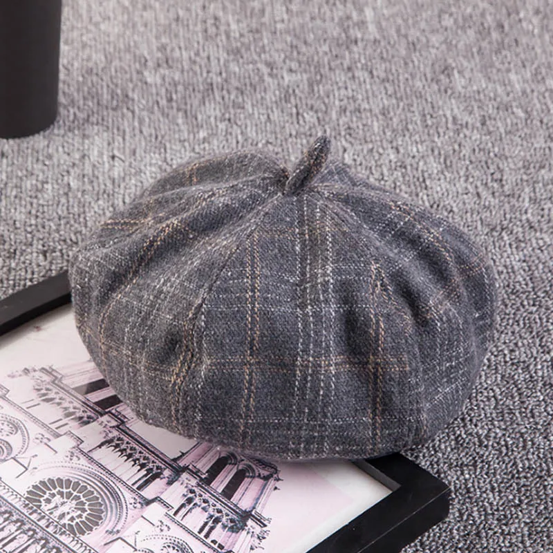 2020 женские популярные береты шапка для зимы хлопковые шапки клетчатые винтажные