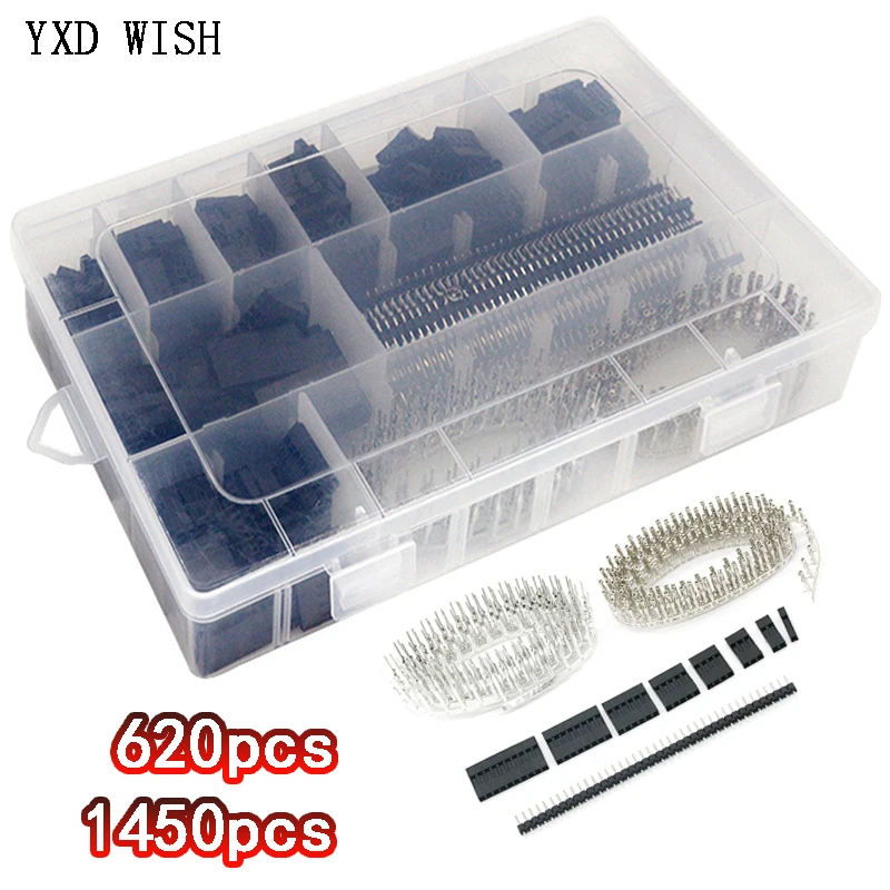 

1450/620 шт. 2,54 мм 1/2/3/4/5/6 контактов JST SM Комплект разъемов Dupont JST XH штекер/гнездо обжимные контакты адаптер ассортимент Diy комплект