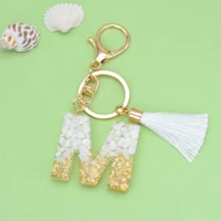 handmade car key ring colorful real stone key chain alphabet resin initial 26 letters tassels keychain