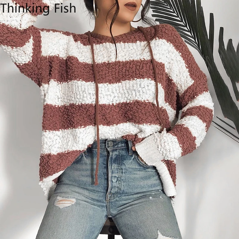 

Осень/Зима 2020 женский свитер в полоску, шерстяной свитер, теплая уличная одежда, гигантские harajuku свободные майки для досуга, толстовки