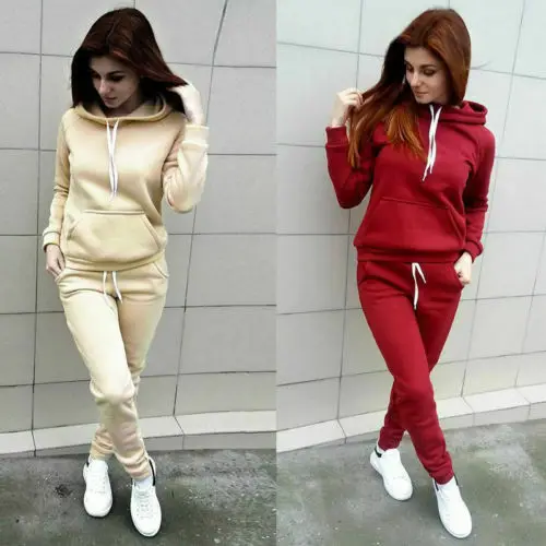2019 Autumn Tracksuit Long Sleeve Thicken Hooded Sweatshirts 2 Piece Set Casual Sport Suit Women |