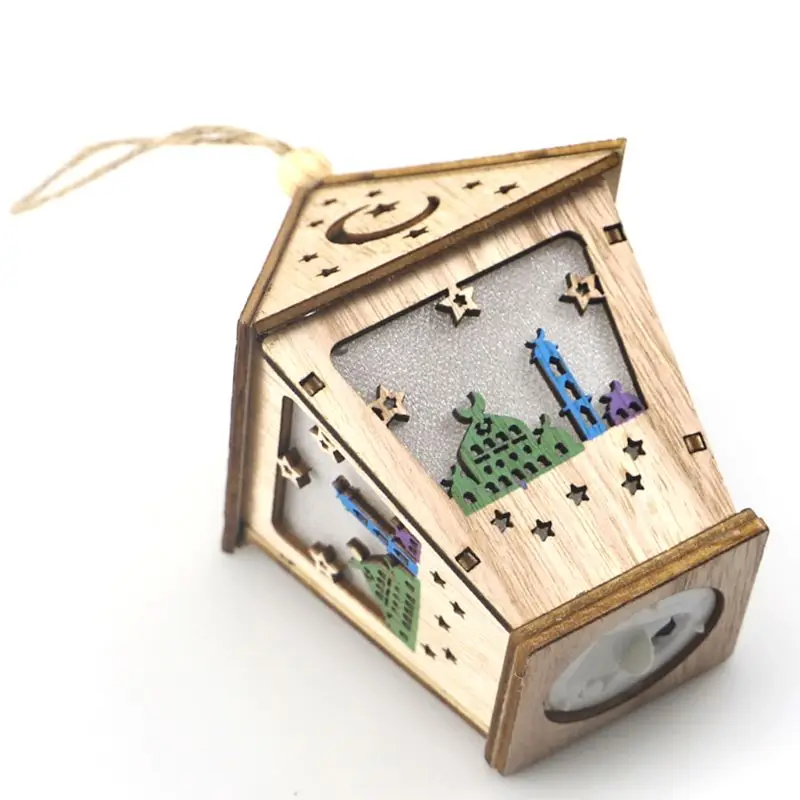 

Ramadan Eid Mubarak Home Decoration House LED Light Wooden Hanging Pendant Islam