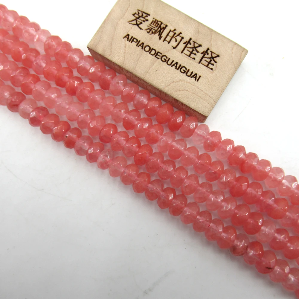 

APDGG Faceted Rondelle Watermelon Red Pink Quartz Gemstone Loose Beads 15" Strand Jewelry Making DIY