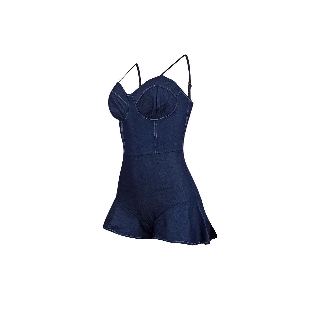 Summer Bodysuit Women Ribbed Rompers Playsuits Tights Streetwear Jumpsuit Sexy 2021Denim Jumpsuit with Ruffled Corner Suspenders