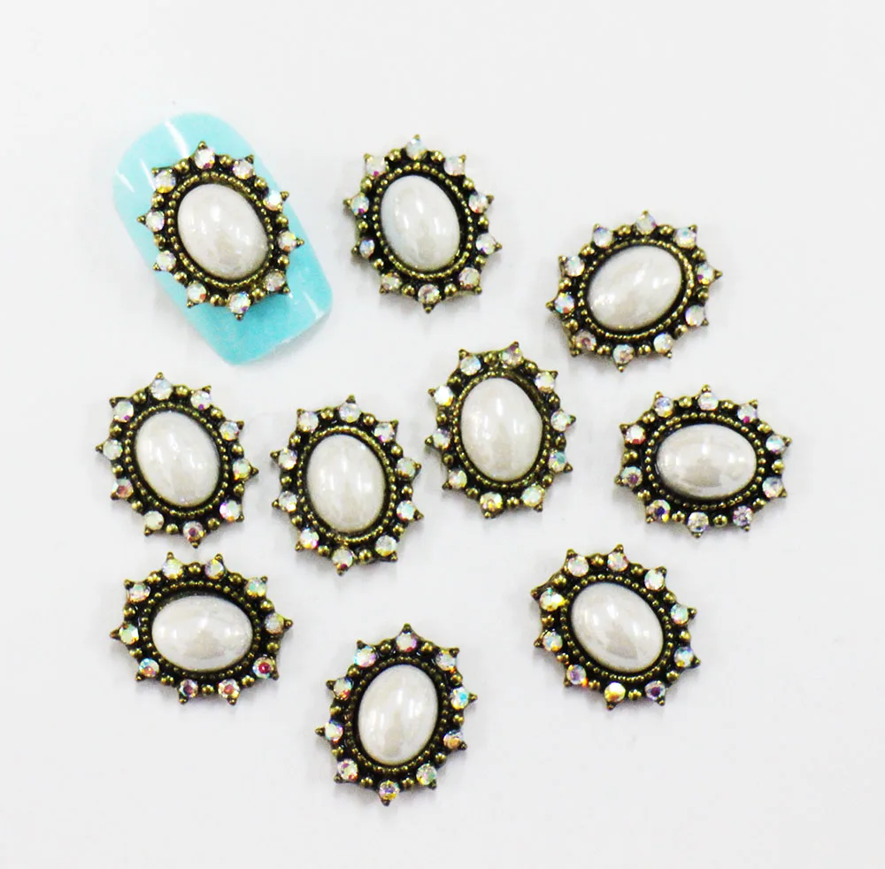 HY-3701 10pcs 10 шт./лот, древний сплав, дизайн ногтей, 3d, плоская задняя сторона, цветные бриллианты, жемчужные ювелирные изделия, стразы, украшения для ногтей - Цвет: HY-3701 10pcs