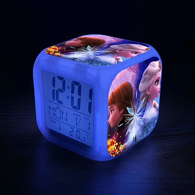 Frozen 2 Elsa Anna Anime Figures Disney Toys Children LED Digital Alarm Clock Night Light Kids Toys for Girls Christmas Gifts