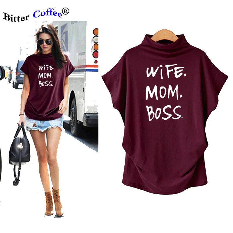 

Summner High quality cotton wife mom boss print t shirt women casual cool summer t-shirt women short Batwing sleeve Tshirt
