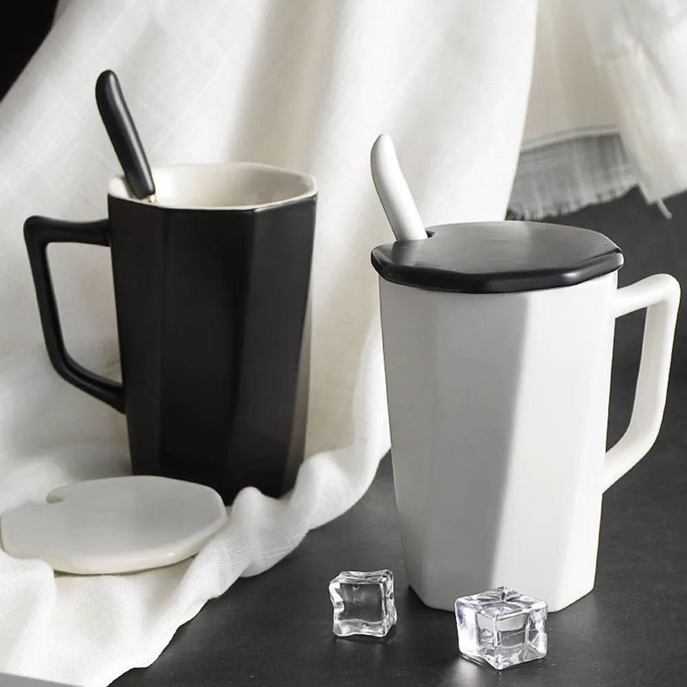 

Nordic ceramic cup simple drinking cup mug with cover spoon Korean household coffee cup for boys and girls