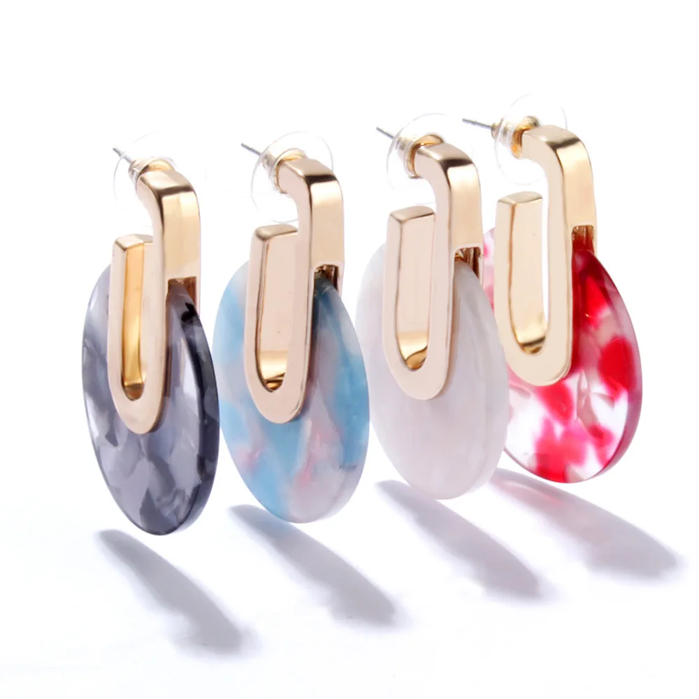 

JY Earrings Retro Geometric Round Color Acetate Plate Earrings Retro Temperament Earrings