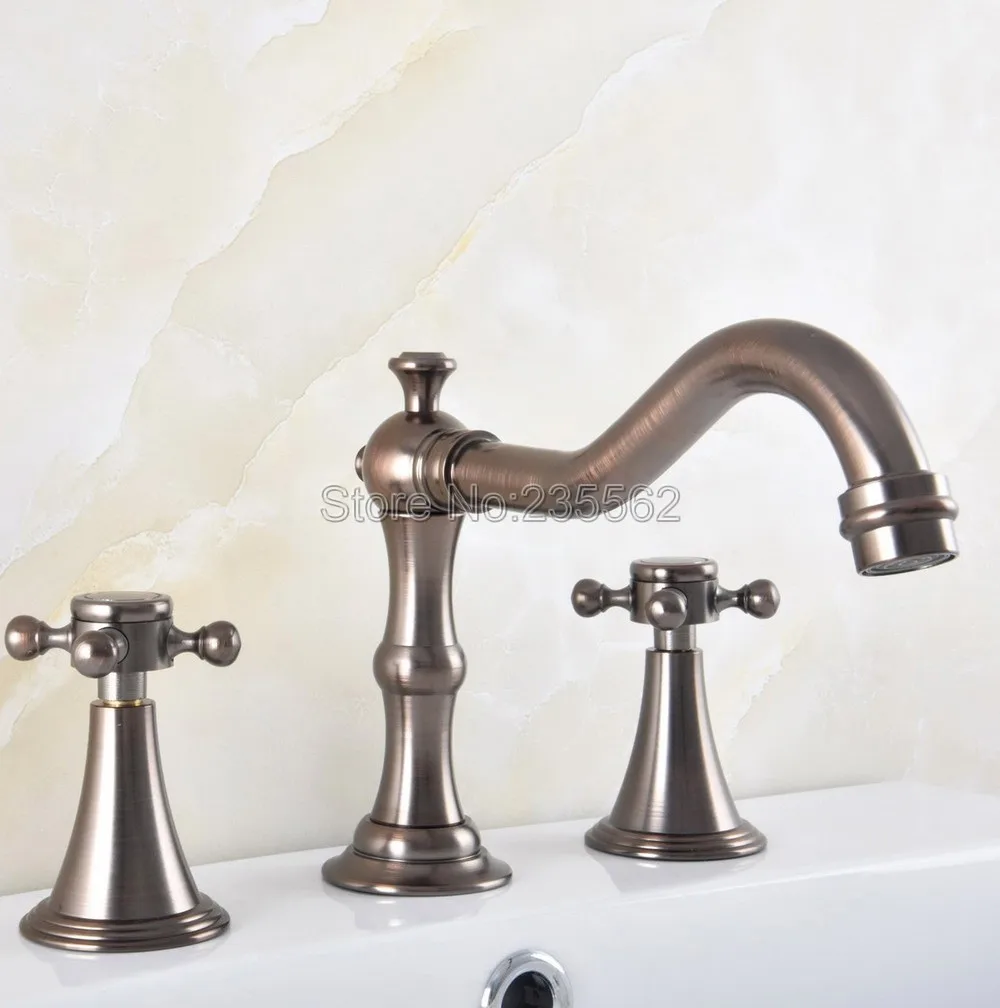 

8" Widespread Brown Bronze Brass Bathroom 3-Hole Bath Tub Faucet Bathroom Basin Sink Mixer Taps Lnf588