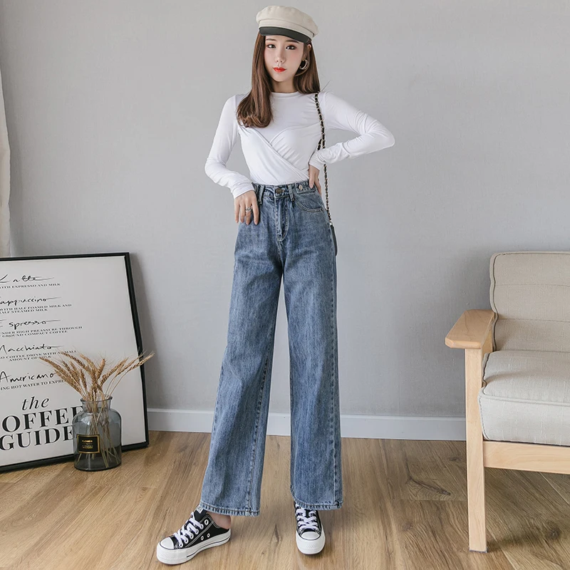 Широкие джинсы со свободной талией и драпировкой прямые Осенние новые штаны Xuan ya|