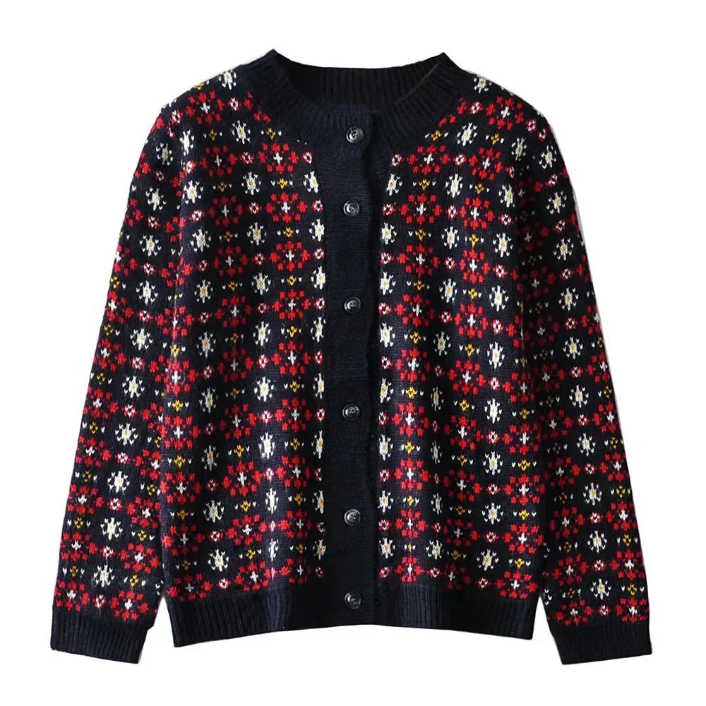 

Женский Повседневный жаккардовый кардиган BM UR HM ZA, Универсальный женский свитер с длинным рукавом и круглым вырезом, вязаный кардиган в сти...