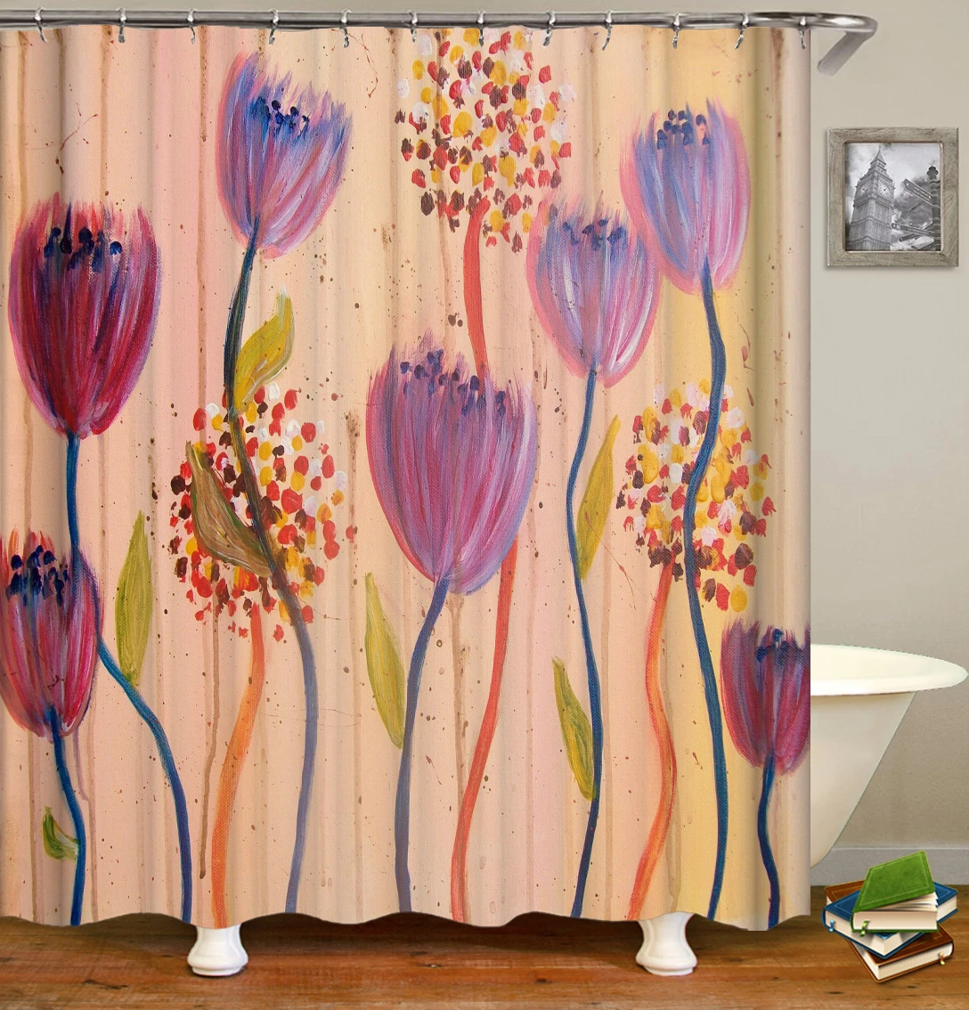 Красивая красочная занавеска для душа с цветами тюльпана коврик ванной