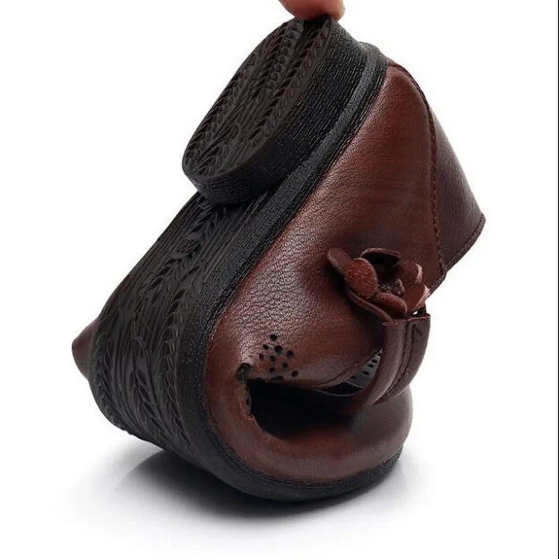 2021 New Genuine Leather Summer Shoes Woman Flats Hollow Breathable Casual Flat Shoes Comfortable Women Shoes Sandal