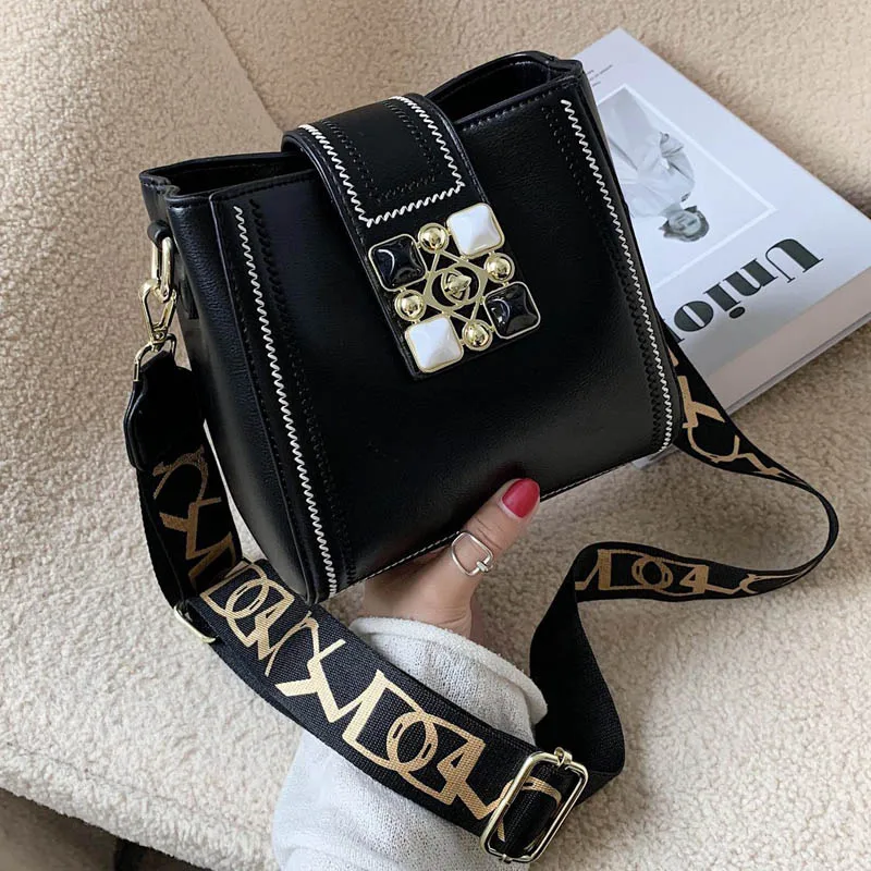 

Женская сумка-мешок, Женская однотонная сумка через плечо с широким ремешком, вместительные трендовые сумки и кошельки