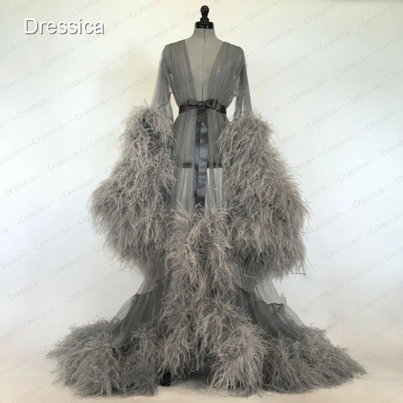 Feather Tulle Dressing Gown Hollywood Robe Performance Chic Outfit Drag Queen Photography Dress