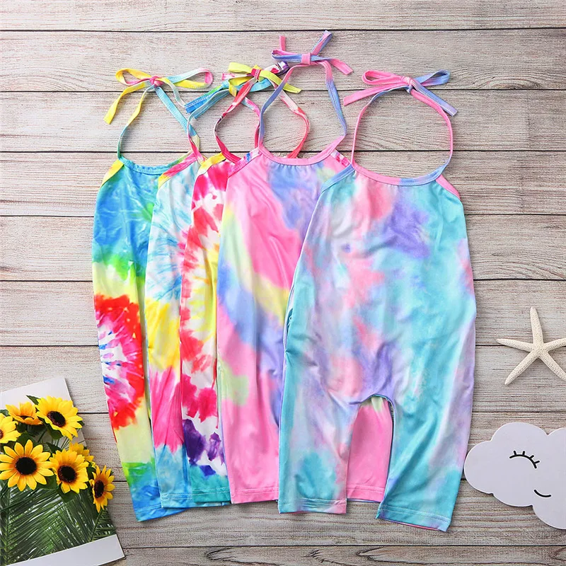 2020 От 1 до 6 лет детский летний комбинезон с принтом Tie dye для девочек без рукавов