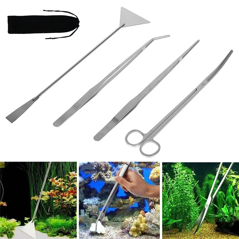 

4pc/set Aquarium Tool Aquarium Scissor Tweezers Tool Aquatic Plants Cleaning Tool for Aquarium Maintenance Fish Tank Accessories