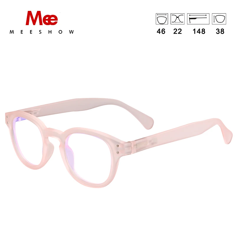 pink MEESHOW, анти-голубые лучи, очки для чтения, для мужчин и женщин, круглые ретро очки с диоптрией, французская Пресбиопия, 1513+ 1,5+ 2,0+ 2,5 - Цвет оправы: pink