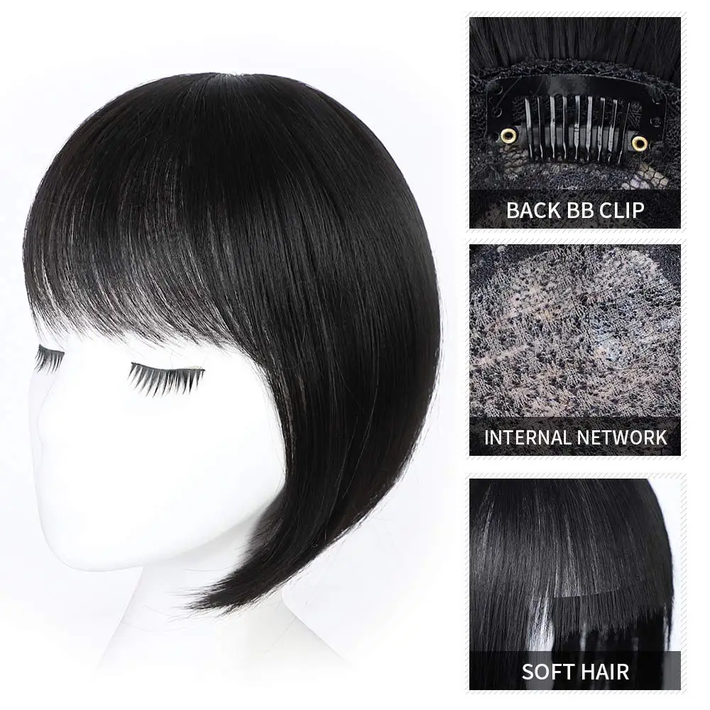 

Vigorous Black Synthetic Hair Fringe Clip Bangs Clip In Hair Extension 3D Natural Franch Bangs High Temperature Fiber