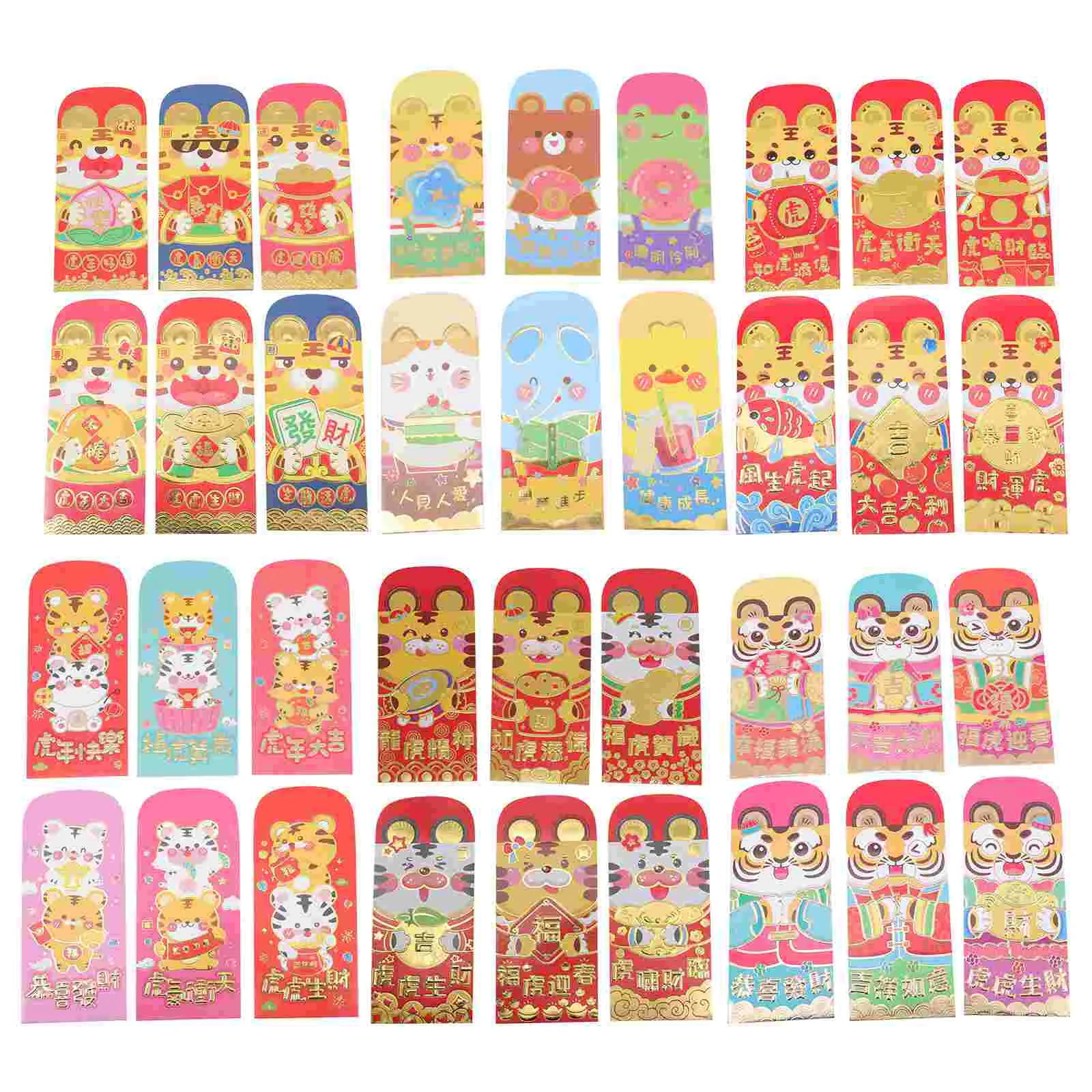 

Красные конверты с тигровым узором, 36 шт., красные конверты для года Тигра (разные цвета)