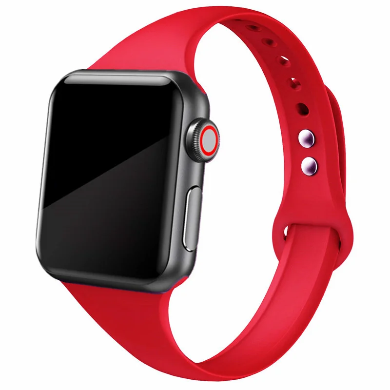 china red 25 Ремешок для apple watch, ремешок для apple watch 5, 4, 3, 2, iWatch, ремешок 42 мм, correa, 38 мм, 44 мм, 40 мм, силиконовый браслет pulseira, ремешок для часов - Цвет ремешка: china red 25