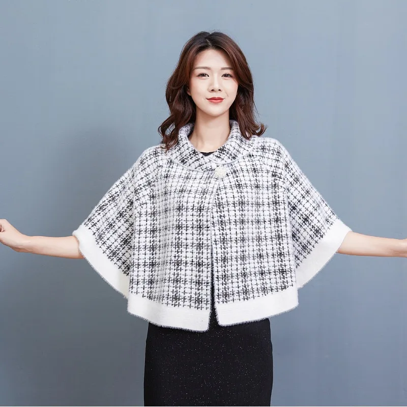 

Прямая продажа с завода QILA, теплые шали из искусственного меха норки, квадратный узор, короткое зимнее пончо, Женское пальто