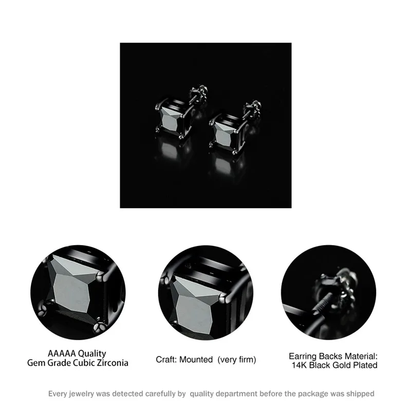 

Punk Female Male Crystal Stone Small Earring Cute Black Gold Color Stud Earrings For Women Dainty Square Zircon Wedding Earrings