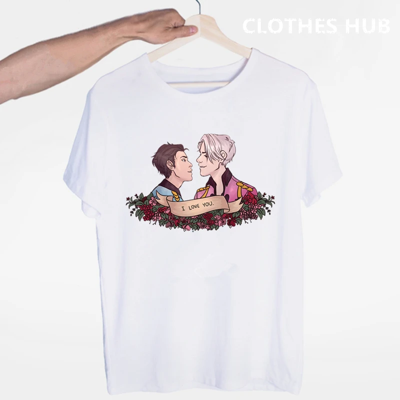Аниме футболка мужская модная Yuri On Ice с круглым вырезом футболки принтами на