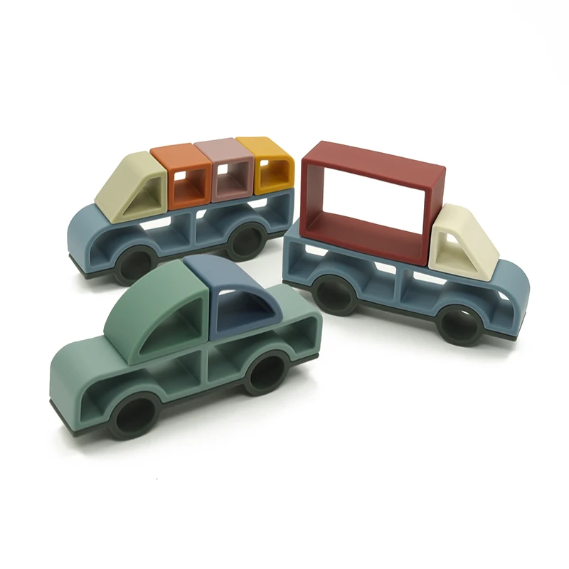 

Silicone Stacking Building Block Cars BPA Free Educational Toys Baby Teether Intellectual DIY Gift for Kids Food Grade Material