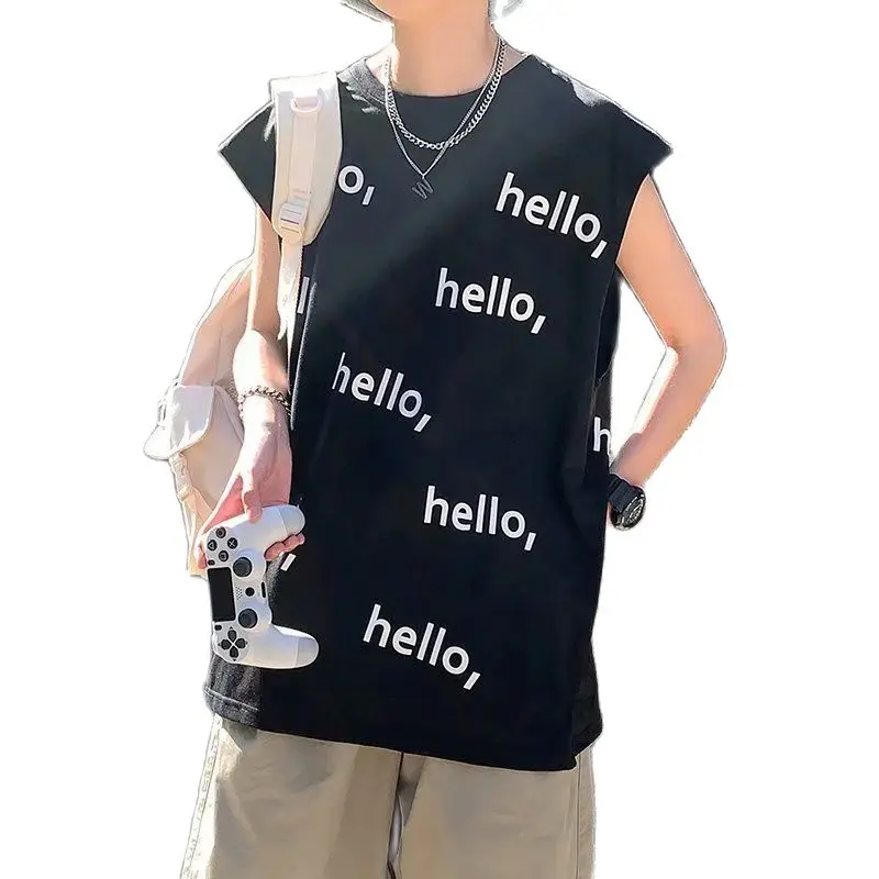 

Men Clothing White Black Sleeveless Vest Spring Summer With Loose Print Letters New Listing Fashion Leisure College Cotton