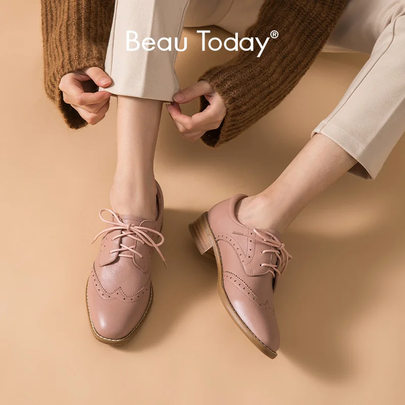 BeauToday броги женские классические туфли дерби из натуральной коровьей кожи на