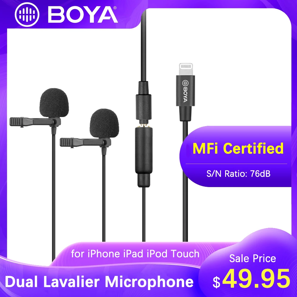 BOYA BY-M2D двойной петличный микрофон для iPhone 11 XS Max XR 8 7 Plus iPad 6 5 Pro Air Mini 4 3 2 Lightning