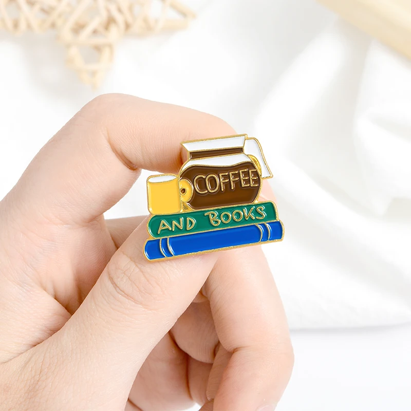 Кофе книги Pin литературы значок книжная ручка со средним пером Bookworm символ хобби