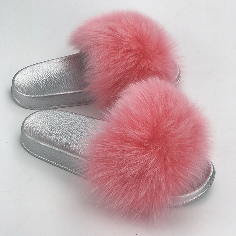 Новинка Женские меховые Шлепанцы из натурального Лисьего меха Модные стильные