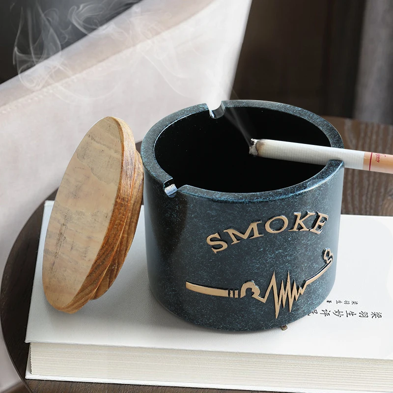 

Resin Moden Windproof Ashtray With lid for Tabletop Gift for friends Hotel outdoor home decoration Smokeless Ashtray Holder